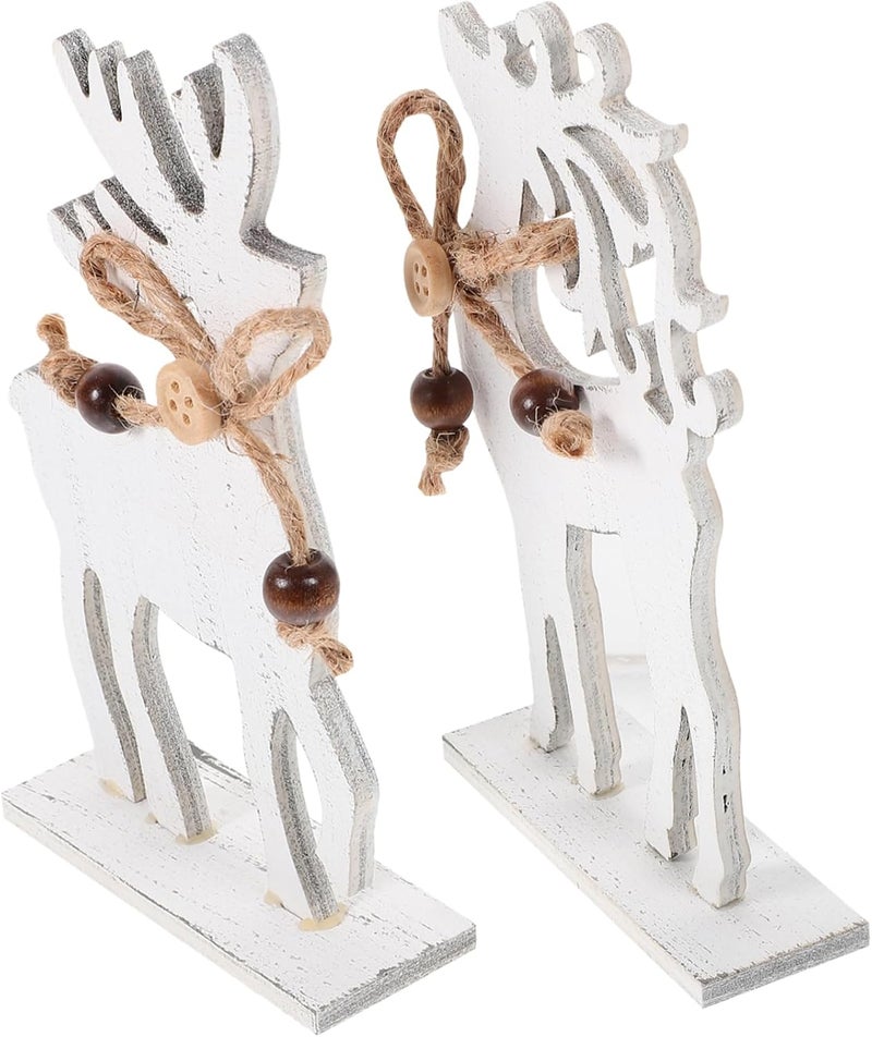 Garneck 2pcs Wooden Christmas Reindeer Figurines Rustic Holiday Decor for Home Office Festive Celebrations As Table Centerpieces Shelf Decorations - Image 1