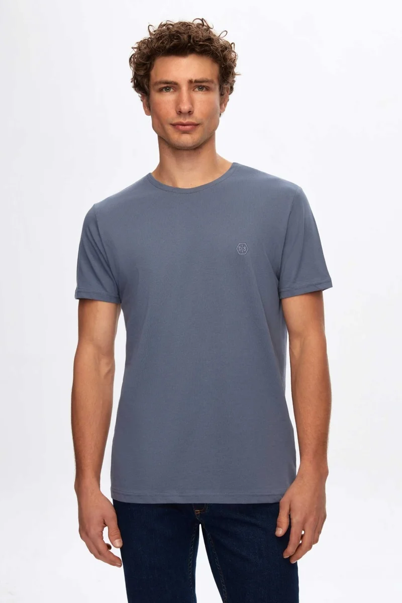 D'S DAMAT Regular Fit Smoke Plain T-Shirt