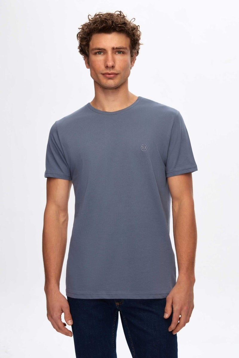 D'S DAMAT Regular Fit Smoke Plain T-Shirt - Image 1