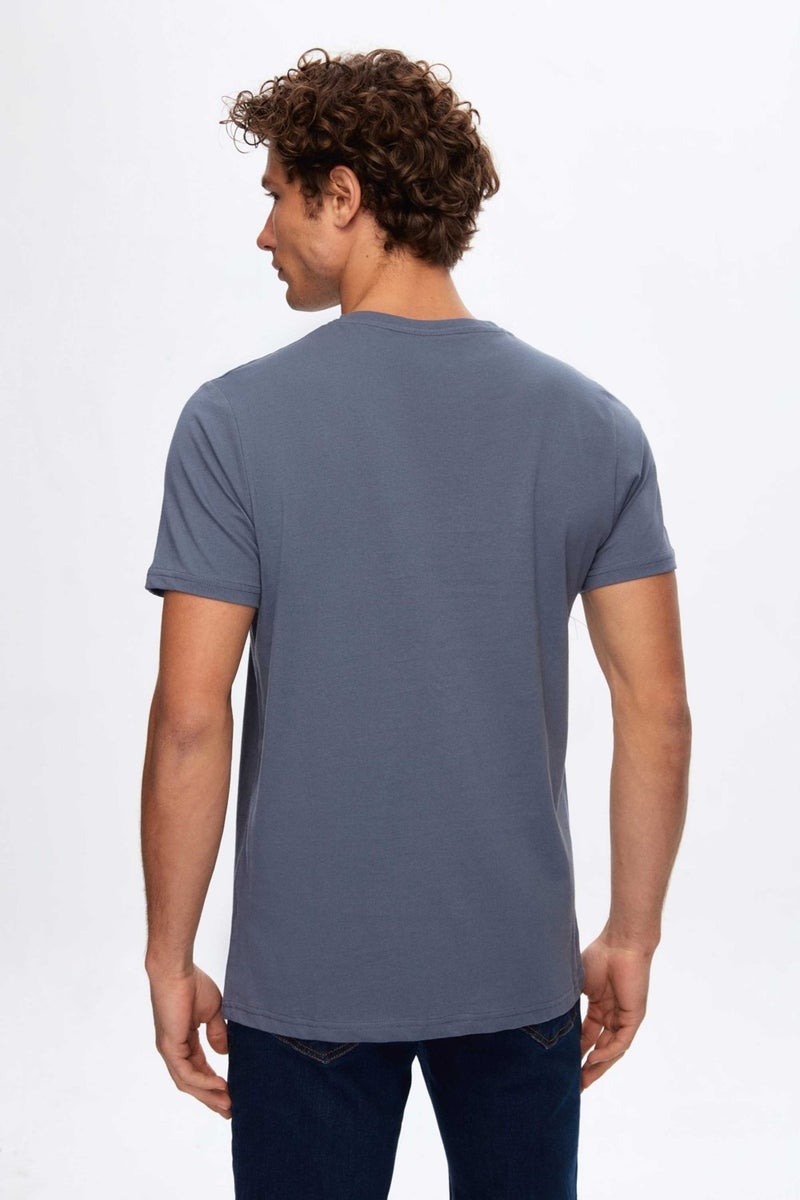 D'S DAMAT Regular Fit Smoke Plain T-Shirt - Image 4