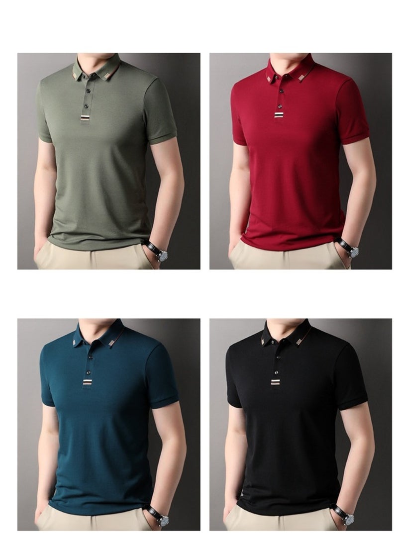 Men's Pure Cotton Short Sleeved T-shirt Casual POLO Shirt  - Image 4