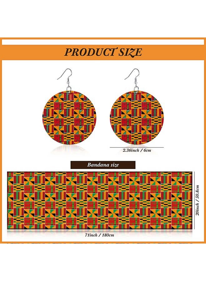 Coume 3 Pcs Women Ankara African Traditional Costume Set African Print Midi Casual Dashiki Skirt Bohemian African Print Headwraps Scarf Drop Dangle Earrings, S - Image 4