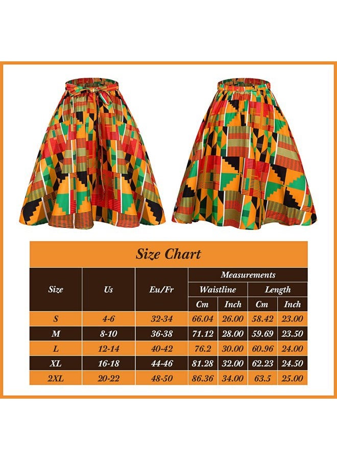 Coume 3 Pcs Women Ankara African Traditional Costume Set African Print Midi Casual Dashiki Skirt Bohemian African Print Headwraps Scarf Drop Dangle Earrings, S - Image 3