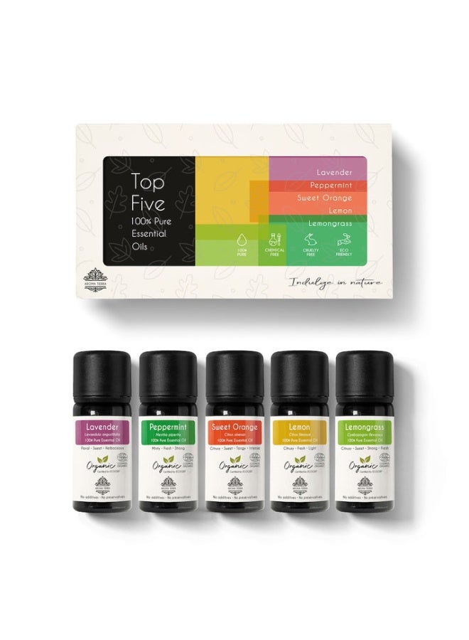 Aroma Tierra Top 5 Organic Essential Oil Set - For Gift, Diffuser, Skin, Hair - Image 1