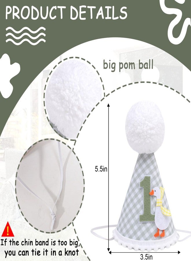 Agkvw One Funny Goose 1st Birthday Hat for Boys - Green Gingham Party Hat, Goose First Birthday Decorations - Image 3