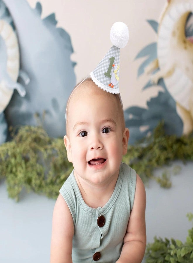 Agkvw One Funny Goose 1st Birthday Hat for Boys - Green Gingham Party Hat, Goose First Birthday Decorations - Image 2
