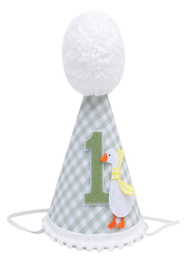 Agkvw One Funny Goose 1st Birthday Hat for Boys - Green Gingham Party Hat, Goose First Birthday Decorations - Image 1