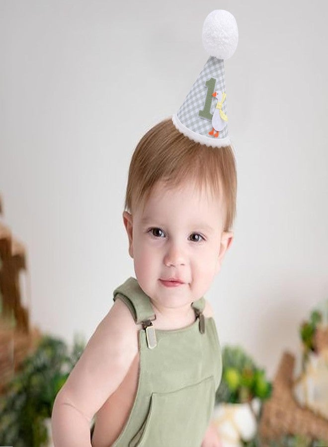 Agkvw One Funny Goose 1st Birthday Hat for Boys - Green Gingham Party Hat, Goose First Birthday Decorations - Image 5