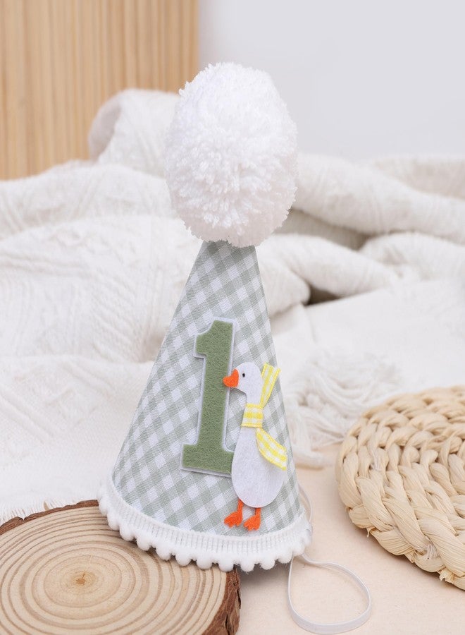 Agkvw One Funny Goose 1st Birthday Hat for Boys - Green Gingham Party Hat, Goose First Birthday Decorations - Image 4