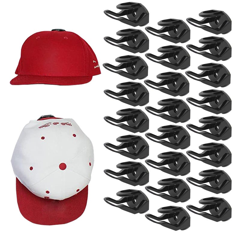 RUIPBOTE 24 Pack Adhesive Hat Hooks for WallHat Rack for Baseball Caps Hat Hangers for Wall No DrillingUpgraded Adhesive Hat Holder DisplayBlack