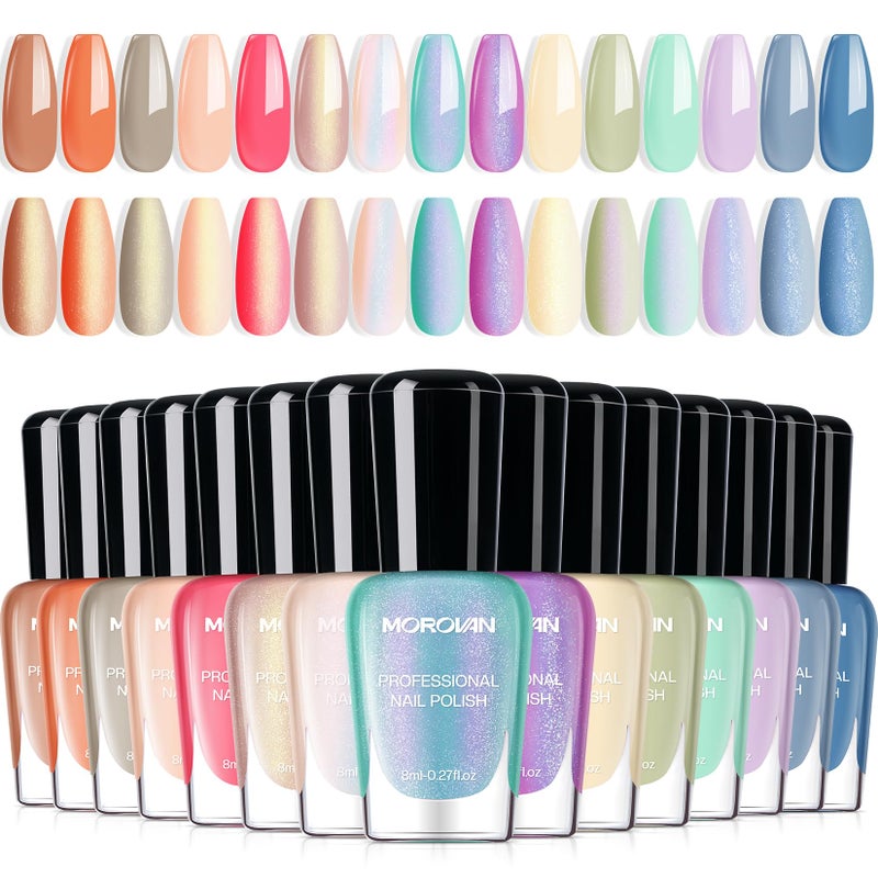 Morovan Pearl Nail Polish Set: Spring Pastel Glitter Mermaid Iridescent Polish 2026 Mini Shimmer Pink Green Blue Nude Coral Cream Summer Manicurist nail polish for Women Girls Gift - Image 1