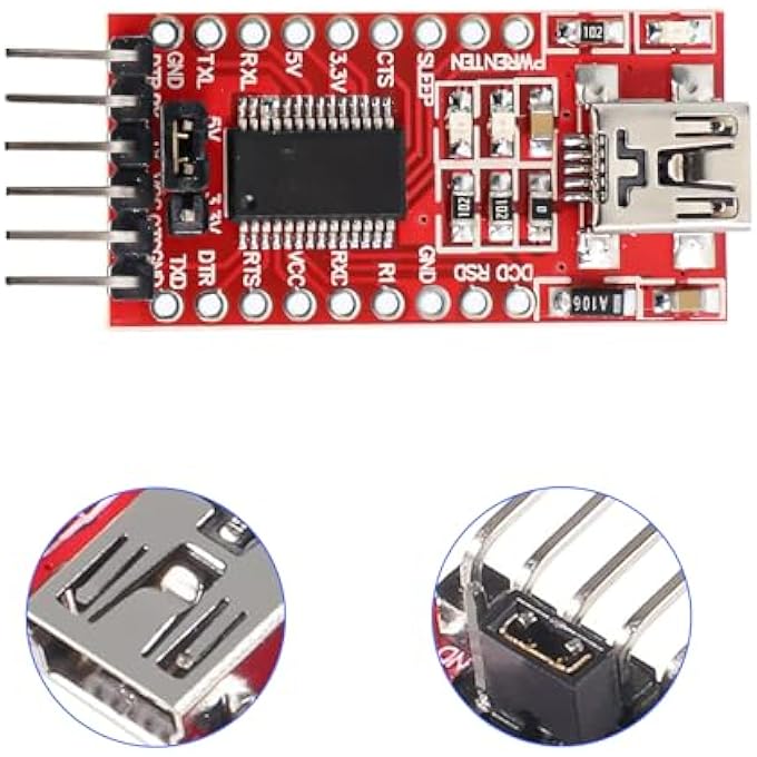 rayihni FTDI 232RL MINI USB TO TTL ADAPTER, 3.3 V 5 V FTDI 232RL ADAPTER USB TO TTL SERIAL MODULE COMPATIBLE WITH ARDUINO (2PCS) - Image 3