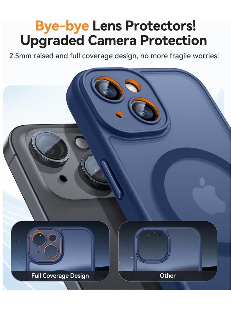 ESCASE Magnetic Cover for iPhone 15 6.1 Inch, MagSafe Compatible, Full Camera Protection, Translucent Matte Slim Protective Shockproof Case, Blue - Image 3