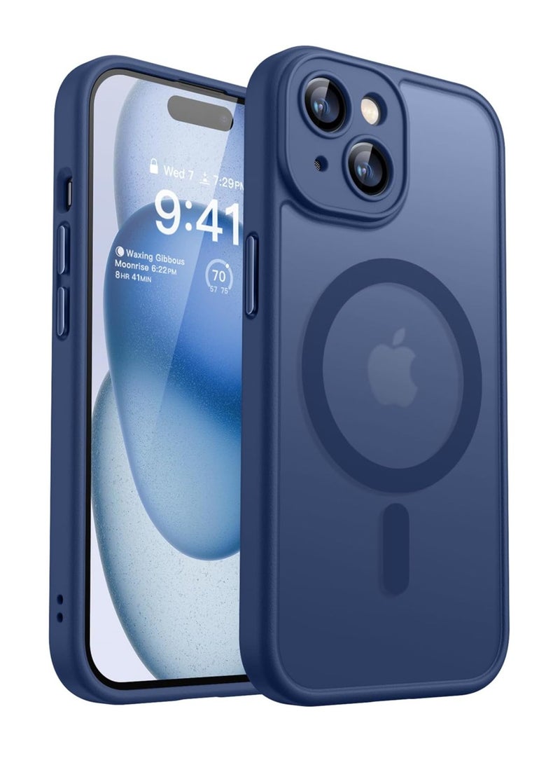 ESCASE Magnetic Cover for iPhone 15 6.1 Inch, MagSafe Compatible, Full Camera Protection, Translucent Matte Slim Protective Shockproof Case, Blue - Image 1