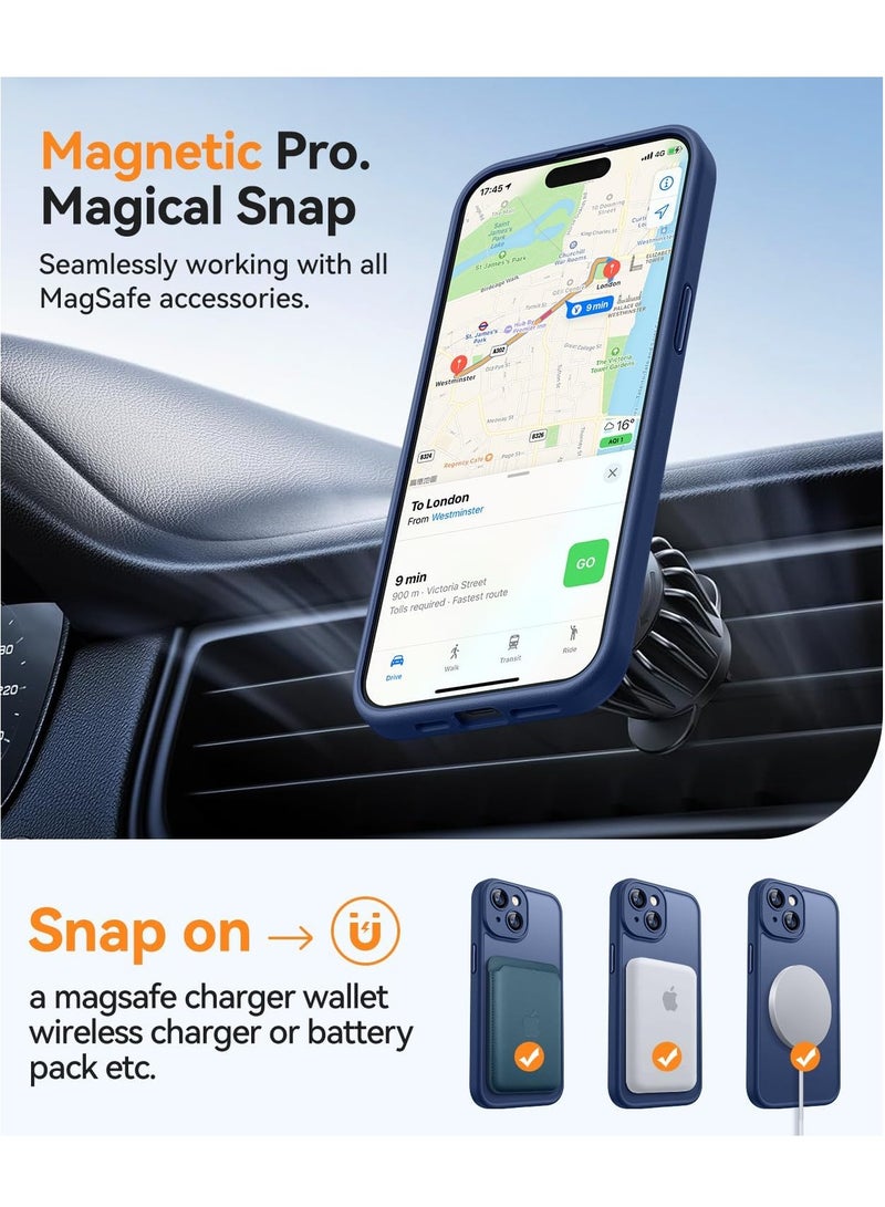 ESCASE Magnetic Cover for iPhone 15 6.1 Inch, MagSafe Compatible, Full Camera Protection, Translucent Matte Slim Protective Shockproof Case, Blue - Image 4