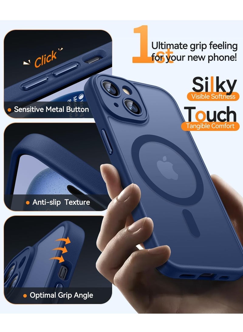 ESCASE Magnetic Cover for iPhone 15 6.1 Inch, MagSafe Compatible, Full Camera Protection, Translucent Matte Slim Protective Shockproof Case, Blue - Image 5