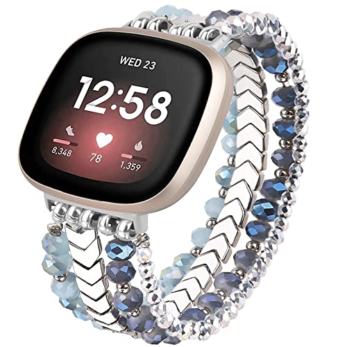 MOFREE Bracelet Compatible with Fitbit Versa 43Sense 2 Bands Women Elastic Beaded Bands for Fitbit Versa 43Sense 2Sense - Image 1