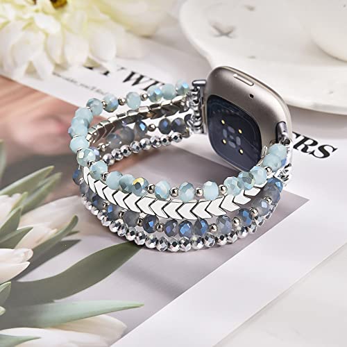 MOFREE Bracelet Compatible with Fitbit Versa 43Sense 2 Bands Women Elastic Beaded Bands for Fitbit Versa 43Sense 2Sense - Image 3