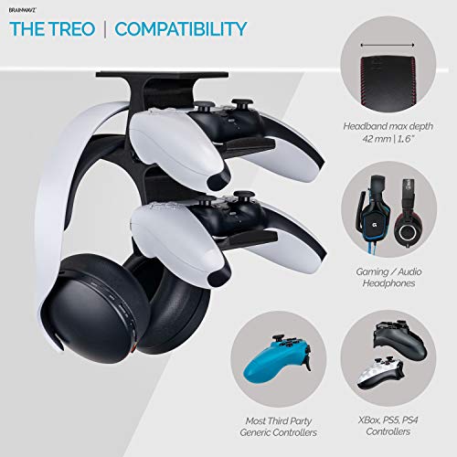 BRAINWAVZ The Treo - Under Desk/Shelf Dual Gamepad Controller & Headphone Hanger Holder Stand - Designed for Xbox ONE, PS4, PS3, PS5, Dualshock, DualSense, Switch, PC, Steelseries, Steam & More - Image 4