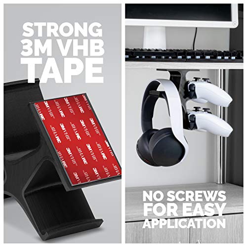 BRAINWAVZ The Treo - Under Desk/Shelf Dual Gamepad Controller & Headphone Hanger Holder Stand - Designed for Xbox ONE, PS4, PS3, PS5, Dualshock, DualSense, Switch, PC, Steelseries, Steam & More - Image 5
