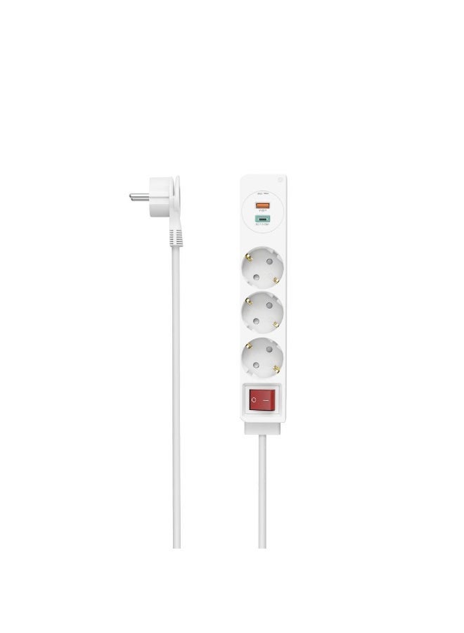 هاما شريط طاقة هاما، 3 منافذ، USB-C/A بقدرة 18 واط، يدعم الشحن السريع PD/QC™، مزود بمفتاح، قابس مسطح، طوله 1.4 متر - Image 1