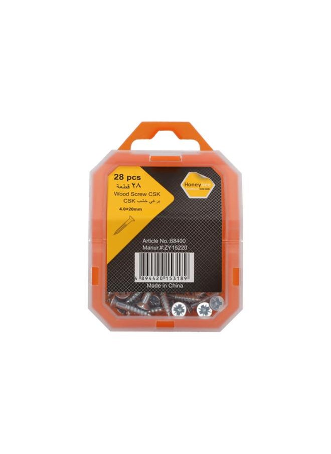 HONEY BEE 28-Piece Rust-Proof CSK Wood Screws Silver 4 x 20mm ZY15220  - Image 1