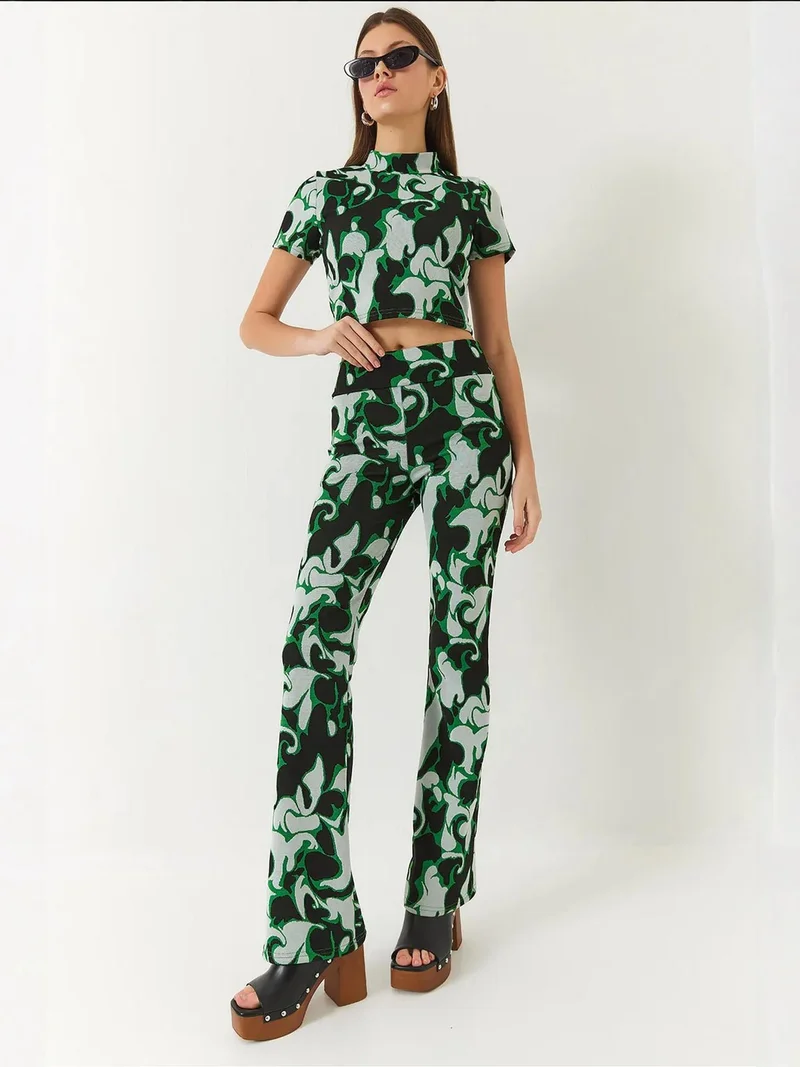 LUCCI Abstract Patterned Crop Two-Piece Coord Set