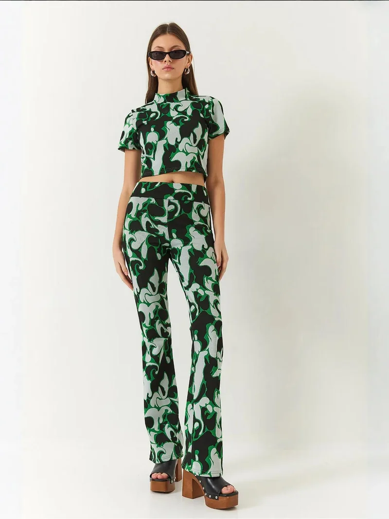 Bianco Lucci LUCCI Abstract Patterned Crop Two-Piece Coord Set