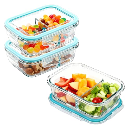 Piszvbej 3 Pack Glass Snack Containers, Glass Snack Pack Containers with Airtight Lids, No Leak, Easy Open Small Food Storage Container, Reusable Meal Prep Container, Perfect Lunch Box for Outdoor - Image 1