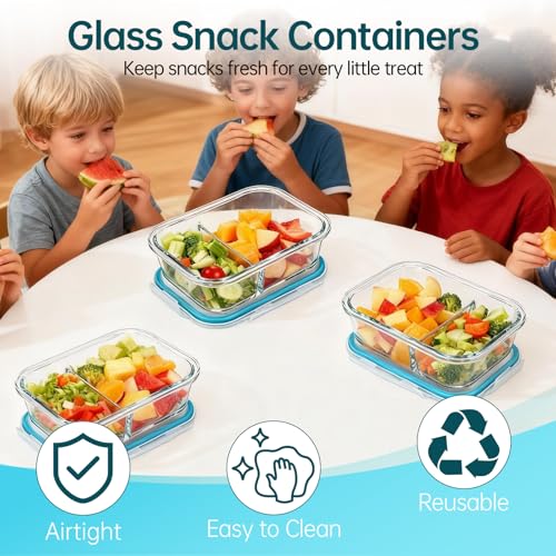 Piszvbej 3 Pack Glass Snack Containers, Glass Snack Pack Containers with Airtight Lids, No Leak, Easy Open Small Food Storage Container, Reusable Meal Prep Container, Perfect Lunch Box for Outdoor - Image 2