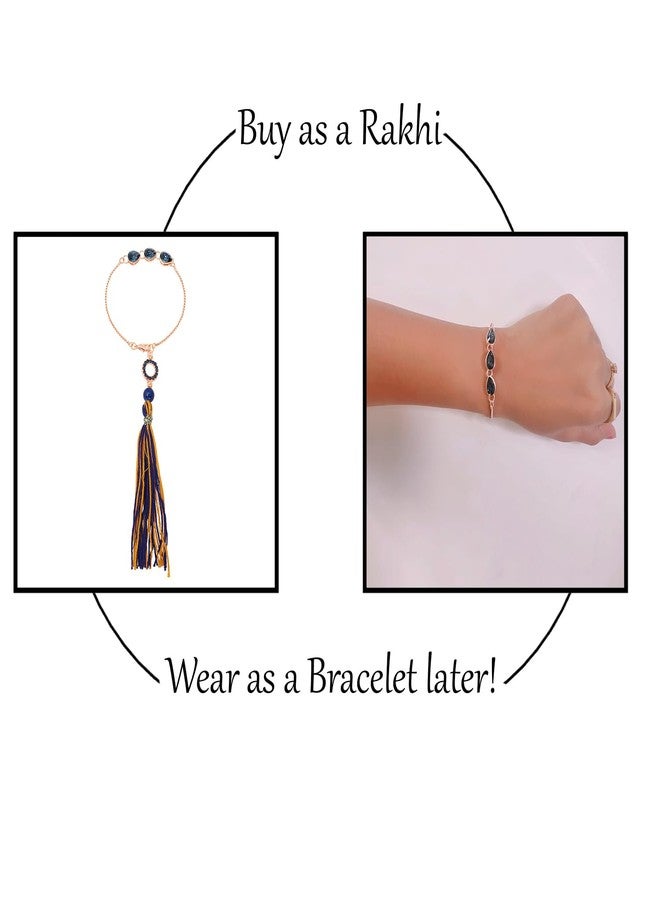Mahi Lumba and Mens Rakhi for Brother and Bhabhi Monthana Blue Tilak Shaped Crystals - Bhaiya Bhabhi Rakhi Set (RCOL1105336M) - Image 4