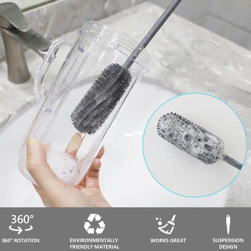ddLUCK Silicone Bottle Cleaning Brush with Long Handle, Water Bottle Cleaner for Baby Bottles, Hydro Flask, Sports Bottle, Vase, Glassware, Perfect for Smaller Diameter Bottle Openings (Qty 1) (Long Grey) - Image 4