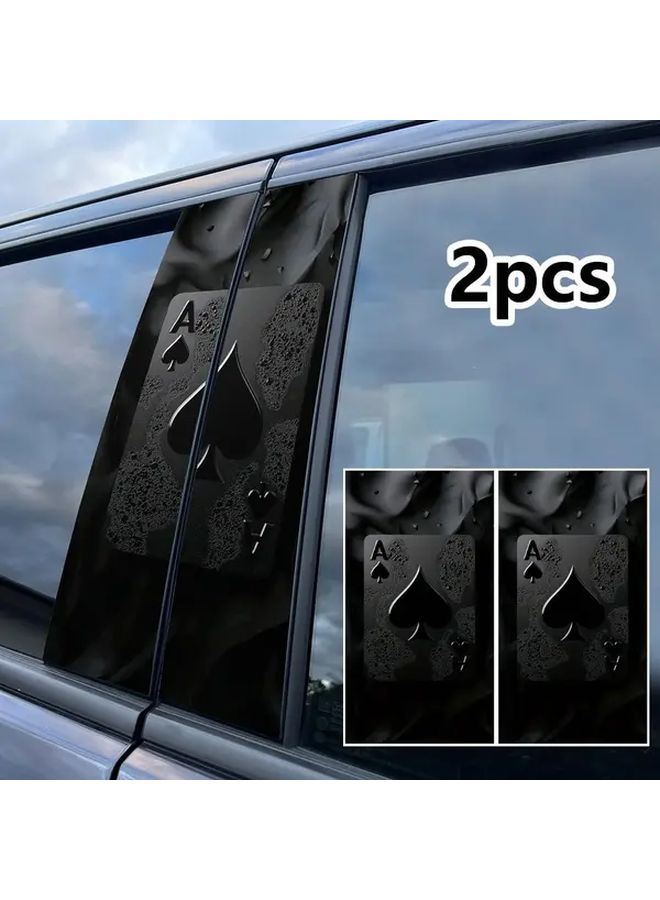 2 Ace Of Spades Car Stickers Glossy Black Vinyl B Pillar Protection Decals Self Adhesive Automotive Window Wall Decoration Easy Application No Residue Removal For Cars Trucks SUVs Matte Glossy Surfaces - Image 1