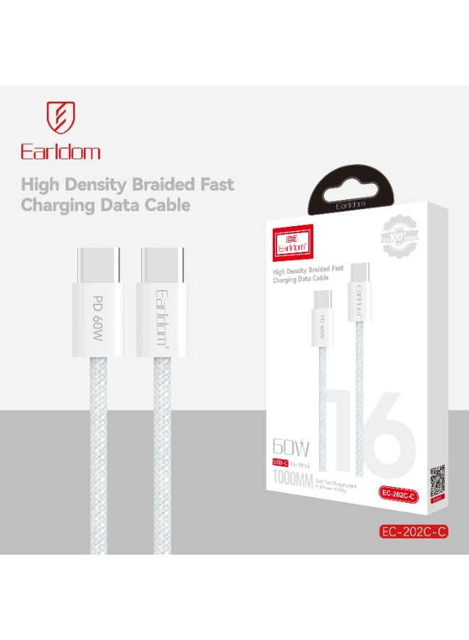 أيرلدوم كابل شحن سريع يو اس بي-سي إلى يو اس بي-سي 60 واط – كابل مضفر 1 متر لأجهزة آيفون 16 ، آي باد ، ماك بوك ، أندرويد ، و تايب سي - Image 1