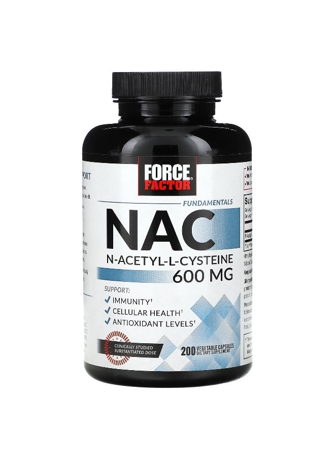 Force Factor Force Factor, Fundamentals, NAC, N-Acetyl-L-Cysteine, 600 mg, 200 Vegetable Capsules 