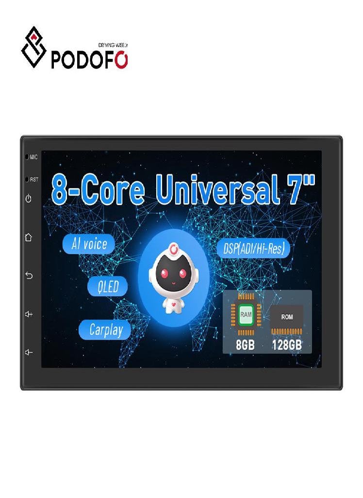 Eckek - Podofo AI Voice Car Multimedia 7 Inch QLED 8-core 8+128G Android 10.0 Car Radio Autoradio Android Auto Carplay Wifi/4G DSP/EQ/Hi-Res BT FM AHD DAB+ - Image 1