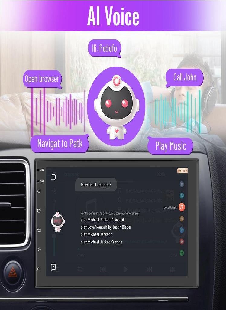 Eckek - Podofo AI Voice Car Multimedia 7 Inch QLED 8-core 8+128G Android 10.0 Car Radio Autoradio Android Auto Carplay Wifi/4G DSP/EQ/Hi-Res BT FM AHD DAB+ - Image 1