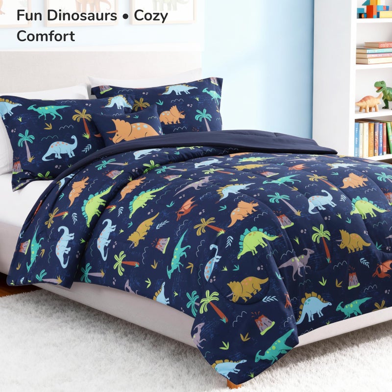 Kaleido Space Twin Comforter Set for Boys-3 Pieces Navy Dinosaur Twin XL Bedding Set with 1 Comforter, 1 Decor Pillow, 1 Pillow Sham - Image 2