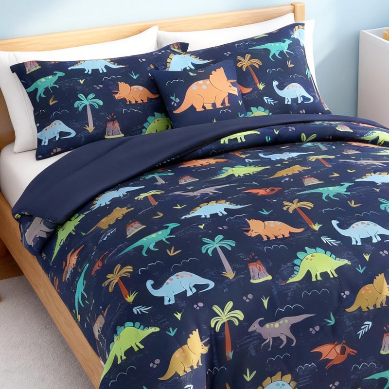 Kaleido Space Twin Comforter Set for Boys-3 Pieces Navy Dinosaur Twin XL Bedding Set with 1 Comforter, 1 Decor Pillow, 1 Pillow Sham - Image 5