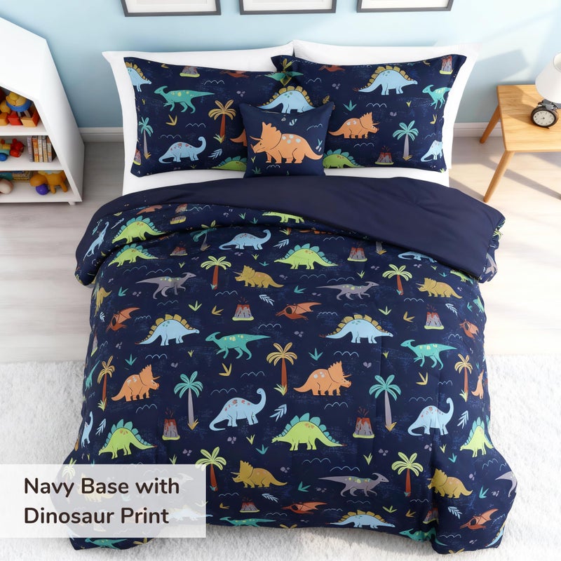 Kaleido Space Twin Comforter Set for Boys-3 Pieces Navy Dinosaur Twin XL Bedding Set with 1 Comforter, 1 Decor Pillow, 1 Pillow Sham - Image 4
