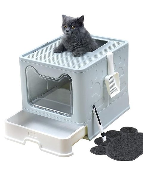 Cat litter box with two-way folding drawer,