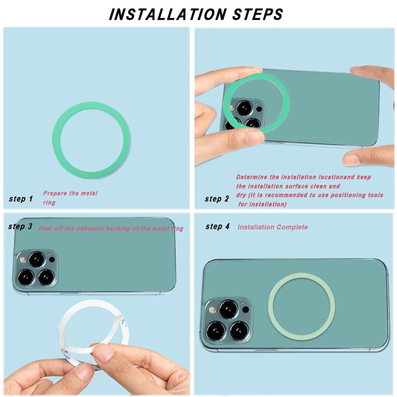 CKANDAY 6 Colors Universal Metal Rings Compatible with Magsafe Magnetic Wireless Charger, Adapter Ring Sticker for Cell Phone Case Magnet Wireless Charging, Compatible with iPhone 16/15/14/ Samsung Galaxy - Image 4