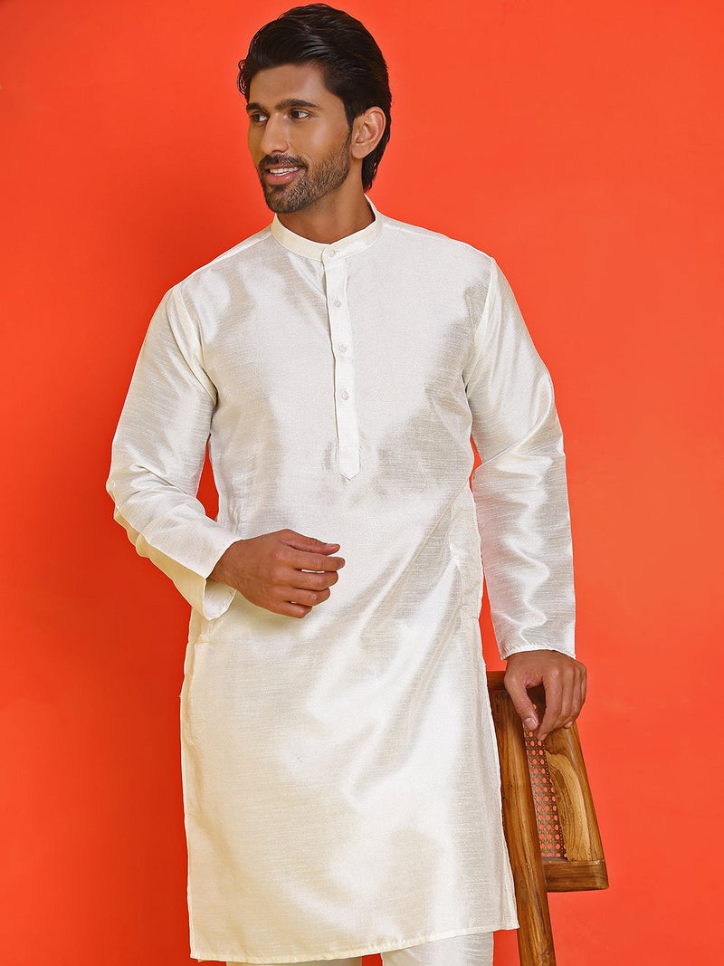 NOZ2TOZ White Silk Kurta Set for Men - Image 1