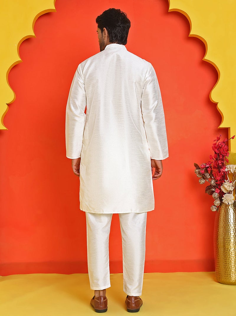 NOZ2TOZ White Silk Kurta Set for Men - Image 2