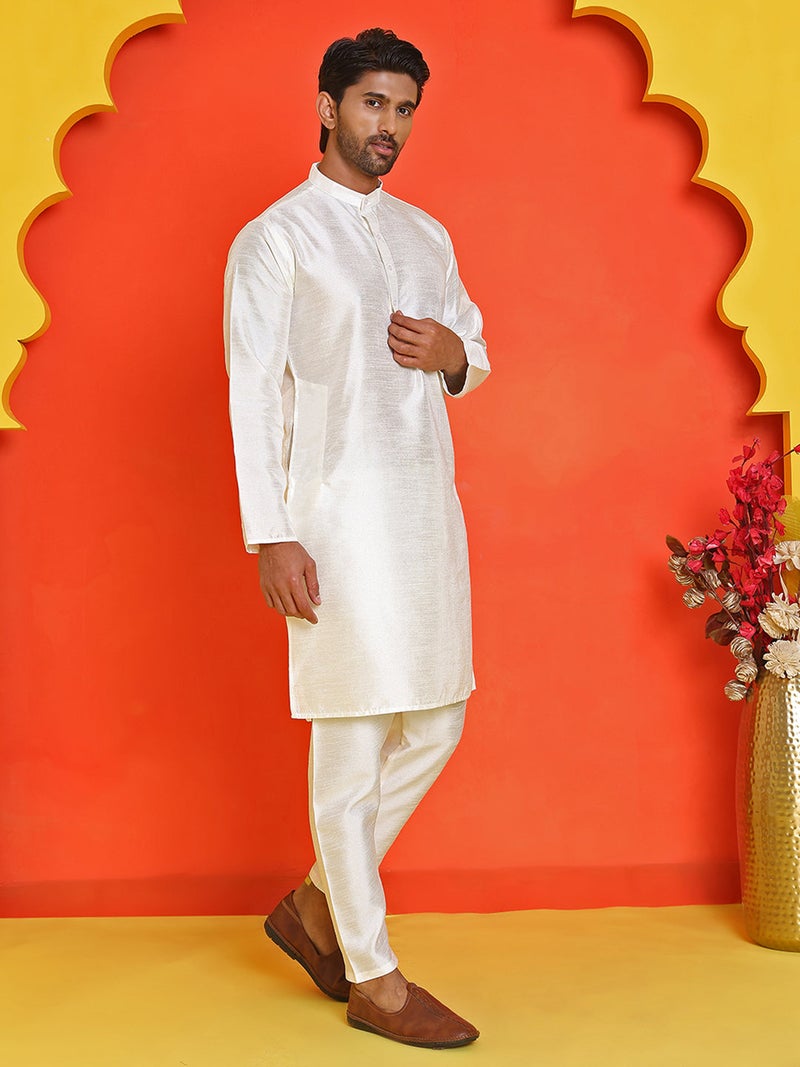 NOZ2TOZ White Silk Kurta Set for Men - Image 3