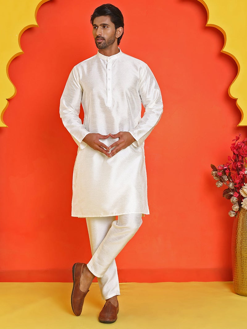 NOZ2TOZ White Silk Kurta Set for Men - Image 4