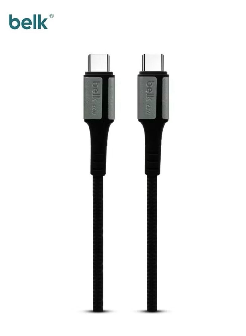 بيلك كابل شحن من القماش المجدول المقاوم للقطع سريع الشحن بطول 200CM تايب سي الي تايب سي بقوه 60W ونقل بينات بسرعه 480 ميجابت - Image 2