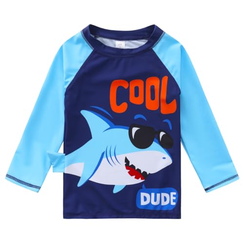 HDOBHIO Baby-Boys Toddler Long Sleeved Rashguard Swim Bathing Suit and Sun Hat Set Cool Shark 3-6 Months - Image 2