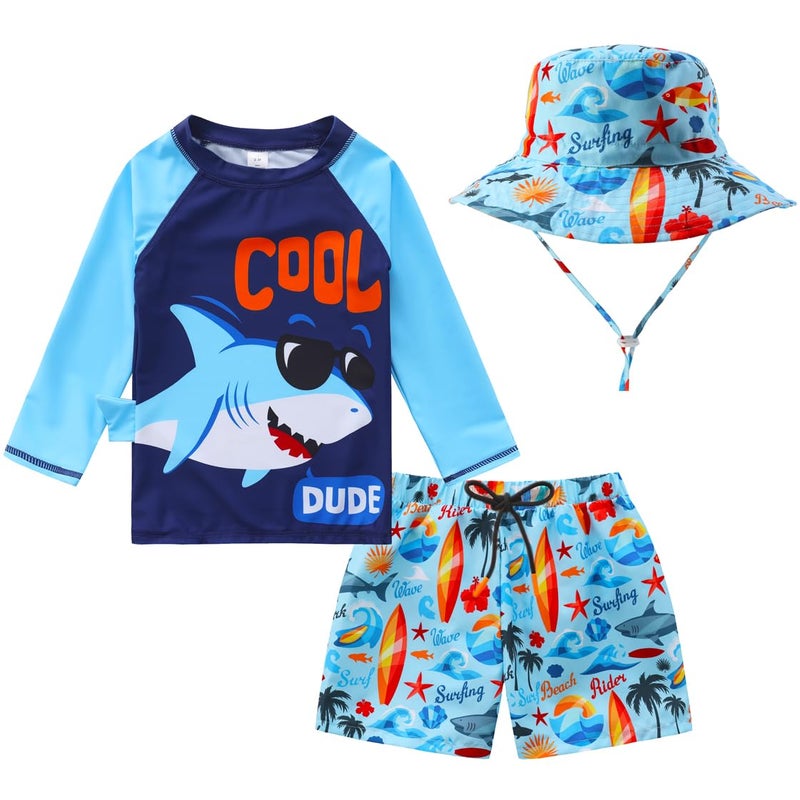 HDOBHIO Baby-Boys Toddler Long Sleeved Rashguard Swim Bathing Suit and Sun Hat Set Cool Shark 3-6 Months - Image 5