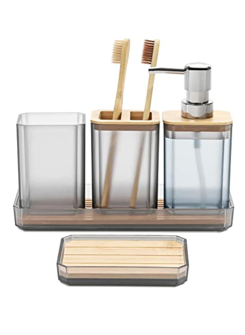 عربست مجموعة ملحقات الحمام ، مجموعة هدايا ملحقات الحمام 5 قطع ، موزع الصابون ، طبق الصابون ، حامل فرشاة الأسنان ، كأس فرشاة الأسنان ، علبة الغرور ، بوهو ، ديكور الحمام الحديث (رمادي) - Image 1